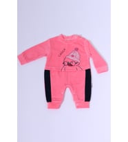 BEBEK KADİFE TULUM UZUN KOLLU ÇITÇITLI BASKILI D5 (Pembe)