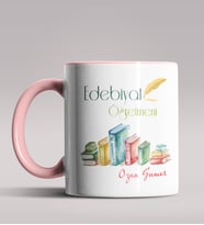 Kişiye Özel Edebiyat Öğretmeni Tasarım Siyah Renk Kupa Bardak 2 (Pembe)
