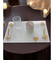 Adore Gold İncili Söz Kahve Tepsisi (Beyaz)