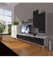 Decoraktiv Eko 6 Slm Std Krom Ayaklı Tv Ünitesi Tv Sehpası (Beyaz-Siyah)