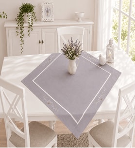 Bahar Dalı Nakışlı Dantelli Kare Masa, Sehpa, Fiskos Örtüsü 90x90 cm-Gri