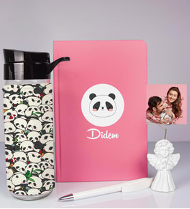 Kişiye Özel Defter Kalem Matara Ve Fotoğraflı Notluk Seti 93565 (Pembe)