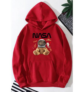Unisex Nasa Bear Baskılı Sweatshirt (Kırmızı)