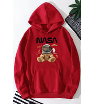 Unisex Nasa Bear Baskılı Sweatshirt (Kırmızı)