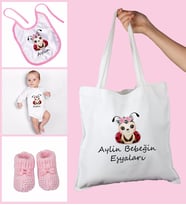 eJOYA Bebeklere Özel Çantasında Kişiye Özel Zıbın Önük Ve Patik Bebek Hediye Seti 109759 (Pembe)