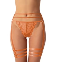 Kadın Jartiyer Görünümlü İpli Tanga String Paçalı Estetik (Turuncu)