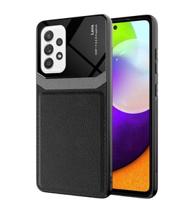 Galaxy A72 Kılıf Zore Emiks Deri Görünümlü Kılıf (Siyah)