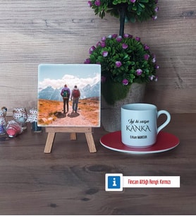 Kankaya Hediye Fotoğraflı Dekoratif Taş, Ahşap Altlıklı Türk Kahvesi Fincanı Hediye (Model 3)