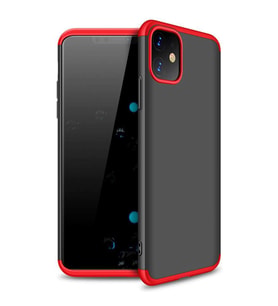 Apple iPhone 11 GKK Uyumlu Kılıf 360 Derece Tam Koruma (Kırmızı-Siyah)