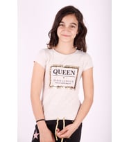 Toontoy Kız Çocuk Queen Varak Leoapar Baskılı Tişört (Kahve Melanj)