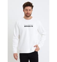Erkek Bisiklet Yaka Regular Fit Brooklyn Baskılı İnce Sweatshirt SPR23SW330 (Ekru)