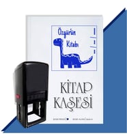 Kişiye Özel  Dinazor Silüeti 7 Tarihli Kitap Kaşesi (Mavi)
