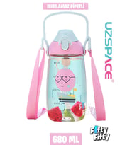 Uzspace Pipetli 680 Ml Boyun Askılı Tritan Çocuk Su Matarası -Kutulu- FFUZ2202680  (Pembe)