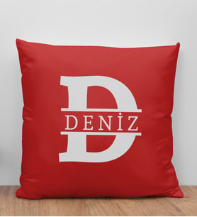 BK Gift Kişiye Özel Harfli Premium Kumaş Yastık Kılıfı-1 (SADECE YASTIK KILIFI), Ev Dekorasyonu, 5 Farklı Renk Seçeneği (Kırmızı)