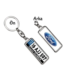 Kişiye Özel Plaka Metal Anahtarlık   Ford Metalik Logo (Gümüş)