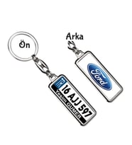 Kişiye Özel Plaka Metal Anahtarlık   Ford Metalik Logo (Gümüş)