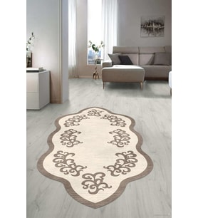 Dijital Baskılı Kaymaz Taban Yıkanabilir Lazer Kesim Salon Halısı Yolluk NLZR-HT-1435 (Krem)