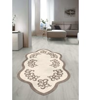 Dijital Baskılı Kaymaz Taban Yıkanabilir Lazer Kesim Salon Halısı Yolluk NLZR-HT-1435 (Krem)