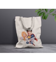 BK Gift Kişiye Özel Sevgililer Karikatürlü Kanvas Bez Çanta, Baskılı Omuz Çantası, Alışveriş Çantası, Plaj Çantası, Sevgiliye Hediye (Model 15)