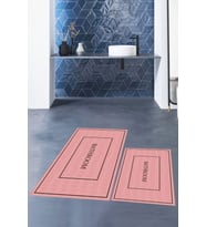 EVDEYA Dijital Baskılı Yıkanabilir Sade Bathroom Yazılı Banyo Paspası Klozet Takımı, KLOZET-4-GRİ, (Pembe)