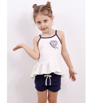 Toontoy Kız Çocuk Kalp Nakışlı Şortlu Takım (Ekru)