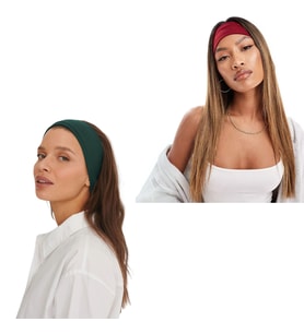 2' Li Spor Saç Bantları - Elastik Kaymaz İnce Saç Ter Kafa Bandı Bandana, Kadın & Erkek Koşu Fitness Yoga Pilates Makyaj Yüz Yıkama Atletik Egzersiz Saç Bandı (Kırmızı-Yeşil)