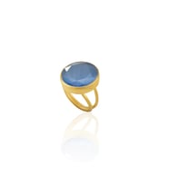 Kadir Jewellery 22 Ayar Altın Kaplama Zirkon Taşlı Kadın Otantik Yüzük (Gece Mavisi)