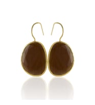 Kadir Jewellery 22 Ayar Altın Kaplama Fosil Taşlı Küpe -El İşçiliği Ve Hipoalerjenik Küpe (Kahverengi)