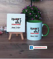 İşaret Dili Öğretmeni Dekoratif Taş, Kupa Bardak Kırmızı Hediye (Model 13)