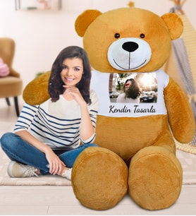 180 cm Kendin Tasarla  Tişörtlü Tatlım Peluş Ayıcık (%100 Yerli) (Kahverengi)