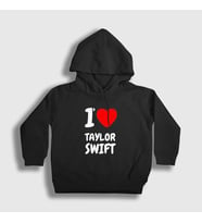 Presmono Unisex Çocuk Beyaz I Love Taylor Swift Kapüşonlu Sweatshirt 311283tt (Siyah)
