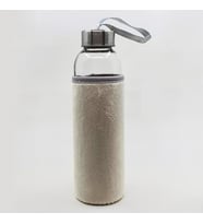 Peluş Kılıflı Cam Su Şişesi 500 ml (Beyaz)