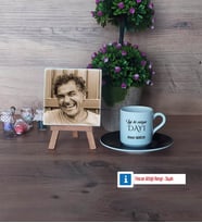 Dayıya Hediye Fotoğraflı Dekoratif Taş, Ahşap Altlıklı Türk Kahvesi Fincanı Hediye (Model 7)