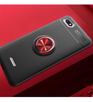 Xiaomi Redmi 6A Kılıf Yüzüklü Magnetli Ravel Case (Siyah-Kırmızı)