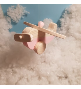 Ahşap Dekoratif Oyuncak Baby Uçak - Beyaz (Pembe)