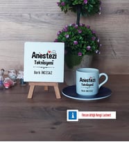 Anestezi Teknisyeni Dekoratif Taş, Türk Kahvesi Fincanı Kırmızı İsme Özel Hediye (Model 2)