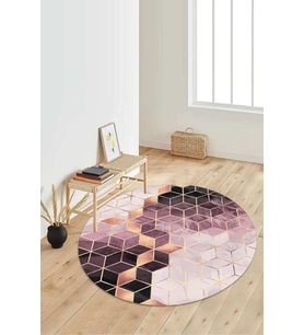 Dijital Baskılı Kaymaz Taban Yıkanabilir Yuvarlak Salon Halısı Koridor Halısı Paspas NDY-HT-322 (Pembe)