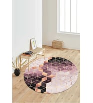 Dijital Baskılı Kaymaz Taban Yıkanabilir Yuvarlak Salon Halısı Koridor Halısı Paspas NDY-HT-322 (Pembe)