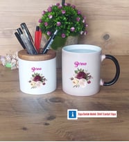 İsme Özel Doğum Günü Hediyesi Kalemlik, Kupa Bardak T Kişiye Özel Hediye (Model 3)