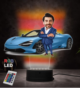 Doğum Günü Hediyesi,Sevgiliye Hediye, Kişiye Özel Fotoğraflı Üstü Açık Spor Araba  Karikatür 3D Led Lamba (RGB)