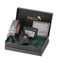 Polo Air Kutulu Erkek Parfüm Kemer Cüzdan Kartlık Seti PM-08 (Gri)
