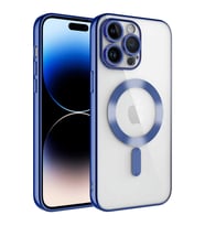 Apple iPhone 12 PRO MAX Kılıf Kamera Lens Korumalı Renkli Magsafe Şeffaf Silikon (Koyu Mavi)