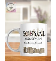 Sosyal Öğretmeni Öğretmenler Günü Kişiye Özel Kupa Bardak (Beyaz)