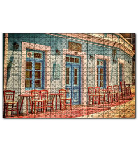 Cakapuzzle Otantik Yunan Kafeterya Kırmızı Sandalyeler Puzzle Yapboz MDF (Ahşap) (1000 Parça)