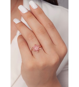 925 Ayar Gümüş Rose Kaplama Renkli Lotus Çiçeği Ayarlanabilir Yüzük (Açık Pembe)