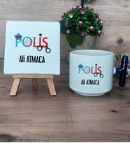 Polis Hediye Seti Kupa Bardak T Kulplu ve Dekoratif Taş 10 Nisan Polisler Günü Hediyesi (Model 2)