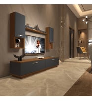 Decoraktiv Eko 5DAB Mdf Std Tv Ünitesi Tv Sehpası - Parlak Beyaz (Antrasit - Ceviz)