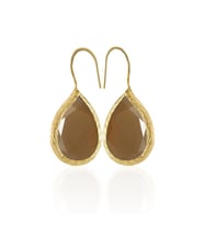 Kadir Jewellery 22 Ayar Altın Kaplama Damla Taşlı Küpe -El İşçiliği Ve Hipoalerjenik Küpe (Kahverengi)