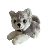 Peluş Köpek Havlayan Yatan Sevimli Peluş Köpek 25 Cm Yatan Sesli Köpek Peluş (Gri)
