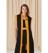 LADY IN - BEJ/SİYAH/HAKİ HAKİM YAKA TASARIM UZUN KAFTAN (Siyah)